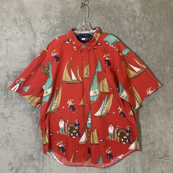 Tommy Hilfiger XL Shirt Red American Classics Navy Surplus Boats Nautical READ - Picture 2 of 10
